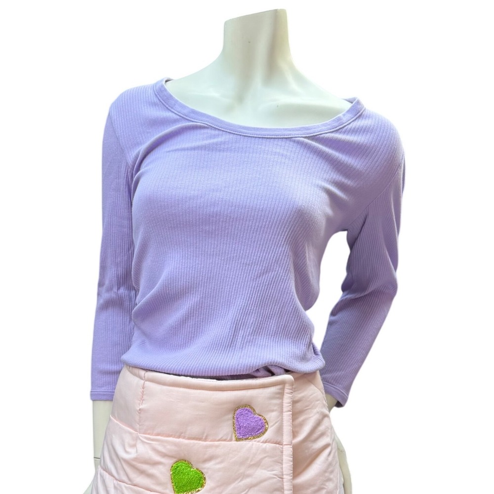 Joe Fresh Ribbed Scoop Neck Top Longline Lavender Purple Soft Girl Y2K Basic M